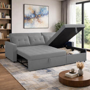 Casaliving Treshta 4 Seater LHS L - Shape Pull-Out Sofa Cum Bed with Storage Sofa for Living Room (Brown Fabric Color) Premium Fabric Sofa Set for Living Room Sofa Cum Bed