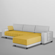 Linus RHS 4 Seater L Shape Sofa Set for Living Room (Yellow Grey Fabric) Premium Fabric Sofa