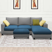 Rihan 4 Seater L Shape Sofa Set with Ottoman for Living Room (Turquise Grey Fabric) Right Side Sofa