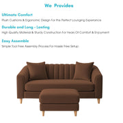 Casaliving Doraldo 2 Seater with Ottoman Sofa Set for Living Room (Black Colour) Premium Fabric Sofa Set