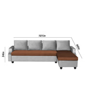 Asper RHS 6 Seater L Shape Sofa Set for Living Room (Brown Grey Fabric) Premium Fabric Sofa