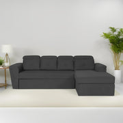 Elvi RHS 6 Seater L Shape Sofa Set for Living Room (Black Fabric) Premium Fabric Sofa