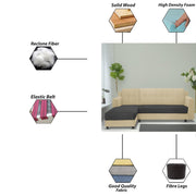 Fracher LHS 4 Seater L Shape Sofa Set for Living Room (Cream Black Fabric) Premium Fabric Sofa