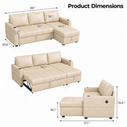 Casaliving Glanie LHS 4 Seater Corner Sofa Cum Bed for Living Room with Storage (Beige Fabric) Leatherette Fabric Sofa with Cup Holder