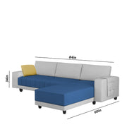 Linus RHS 4 Seater L Shape Sofa Set for Living Room (Blue Grey Fabric) Premium Fabric Sofa