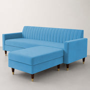 Casaliving Grejoy 4 Seater L Shape Convertible Sofa Set for Living Room, 3 Seater & Ottoman Modular Sectional Couch for Small Space (Aqua Blue) Colour Premium Velvet Fabric Sofa