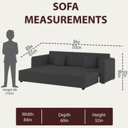 Cameron 3 Seater Sofa Cum Bed for Living Room (Black Fabric) Premium Fabric Sofa