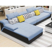 Amok 6 Seater L Shape Sofa Set for Living Room (Blue Black Leathertte) Left Side