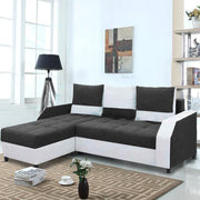 Severny 4 Seater L Shape Sofa Set for Living Room (Black Grey Fabric) Left Side