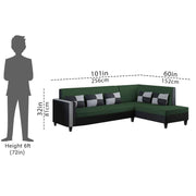 Nordy RHS 6 Seater L Shape Sofa Set for Living Room (Green Black Colour) Premium Fabric Sofa Set
