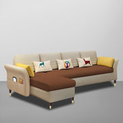 Ventos LHS 6 Seater L Shape Sofa Set for Living Room (Cream Brown) Premium Velvet Fabric