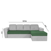 Elvi RHS 6 Seater L Shape Sofa Set for Living Room (Green Grey Fabric) Premium Fabric Sofa