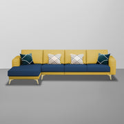 Falco LHS 6 Seater L Shape Sofa Set for Living Room (Blue Yellow Fabric) Premium Fabric Sofa