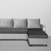 Asper RHS 4 Seater L Shape Sofa Set for Living Room (Black Grey Fabric) Premium Fabric Sofa