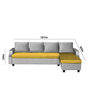 Asper RHS 6 Seater L Shape Sofa Set for Living Room (Yellow Grey Fabric) Premium Fabric Sofa