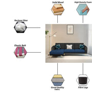 Falco LHS 4 Seater L Shape Sofa Set for Living Room (Blue Black Fabric) Premium Fabric Sofa