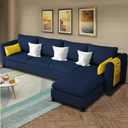 Asser RHS 6 Seater L Shape Sofa Set for Living Room (Blue) Premium Fabric Sofa