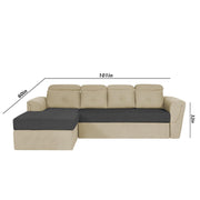 Elvi LHS 6 Seater L Shape Sofa Set for Living Room (Cream Black Fabric) Premium Fabric Sofa