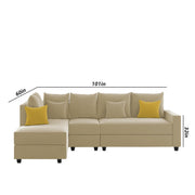 Inclair RHS 6 Seater L Shape Sofa Set for Living Room (Cream Fabric) Premium Fabric Sofa