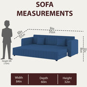 Cameron 3 Seater Sofa Cum Bed for Living Room (Blue Fabric) Premium Fabric Sofa