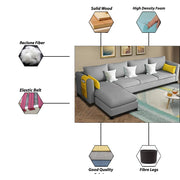 Asser RHS 6 Seater L Shape Sofa Set for Living Room (Grey) Premium Fabric Sofa