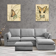 Amberlin 4 Seater Interchangeable L Shape Sofa with Ottoman for Living Room (Grey)