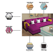 Asser RHS 6 Seater L Shape Sofa Set for Living Room (Purple) Premium Fabric Sofa