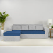 Elvi LHS 6 Seater L Shape Sofa Set for Living Room (Blue Grey Fabric) Premium Fabric Sofa