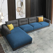 Hazer 6 Seater Sofa Set for Living Room (Black Blue Fabric) Left Side Sofa