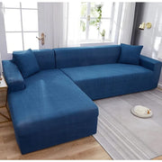 Atlanci 6 Seater L Shape Sofa Set for Living Room (Blue Fabric) Left Side