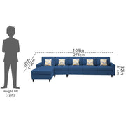 Casaliving Mentor LHS 8 Seater L Shape Sofa Set with Center Table for Living Room (Blue Colour) Premium Fabric Sofa Set