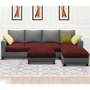 Rihan 8 Seater L Shape Sofa Set with Ottoman for Living Room (Maroon Grey Fabric) Right Side Sofa