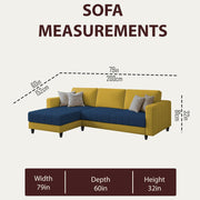 Oslo 4 Seater LHS L Shape Sofa Set for Living Room (Blue Yellow Fabric) Premium Fabric Sofa Set for Living Room