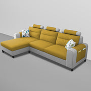 Lanorome LHS 4 Seater L Shape Sofa Set for Living Room- (Yellow Grey) Premium Fabric Sofa