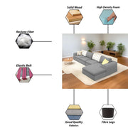 Badger LHS 6 Seater L Shape Sofa Set for Living Room (Black Fabric) Premium Fabric Sofa