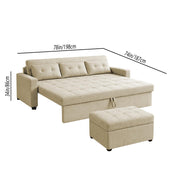 Casaliving Treshta 3 Seater with Ottomon Pull-Out Sofa Cum Bed (Black Color) Premium Fabric Sofa Set for Living Room | Bedroom