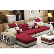 Samra 5 Seater L Shape Sofa Set for Living Room (Maroon Grey Fabric) Left Side