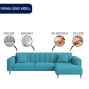 Damian RHS 4 Seater L Shape Sofa Set for Living Room (Turquise Colour Fabric) Premium Fabric Sofa Set for Living Room