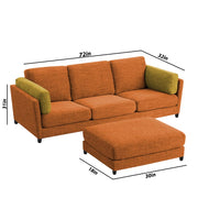 Nairo 4 Seater Interchangeable L Shape Sofa with Ottoman for Living Room (Orange Fabric)
