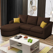 Shrank Round Lounger L Shape 4 Seater Sofa Set for Living Room (Brown) Fabric Sofa | LHS