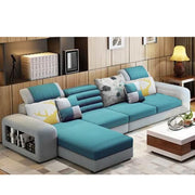 Samra 5 Seater L Shape Sofa Set for Living Room (Light Blue Grey Fabric) Left Side