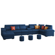 Emerson Modern U-Shaped Sectional Sofa Set 9 Seater, Sofa Couch with 3 Puffy for Hall (Black Colour) Premium Leatherette Fabric Sofa