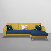 Falco RHS 4 Seater L Shape Sofa Set for Living Room (Blue Yellow Fabric) Premium Fabric Sofa
