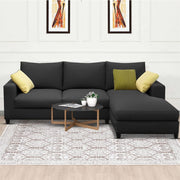 Rihan 4 Seater L Shape Sofa Set Living Room (Black Fabric) Right Side Sofa