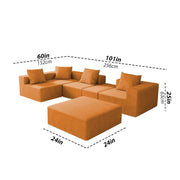 Sheron U Shaped Compressed Sofa Set for Living Room with Spacious Boucle Couch Set Living Rooms, (Orange Fabric) Premium Fabric U Shape Sofa for Living Room