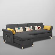 Ventos LHS 6 Seater L Shape Sofa Set for Living Room (Black) Premium Velvet Fabric