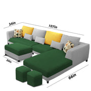 Minta LHS 8 Seater L Shape Sofa Set with Ottoman & 2 Puffy for Living Room (Green Fabric)
