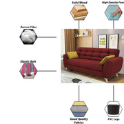 Leadown 3 Seater Sofa for Living Room (Maroon) Premium Fabric Sofa