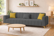 Velour Modern Velvet Sofa, Tufted Design Upholstered 3 Seater Sofa Set for Living Room, (Black Colour) Premium Velvet Fabric Sofa
