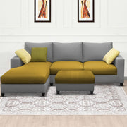 Rihan 4 Seater L Shape Sofa Set with Ottoman for Living Room (Yellow Grey Fabric) Left Side Sofa